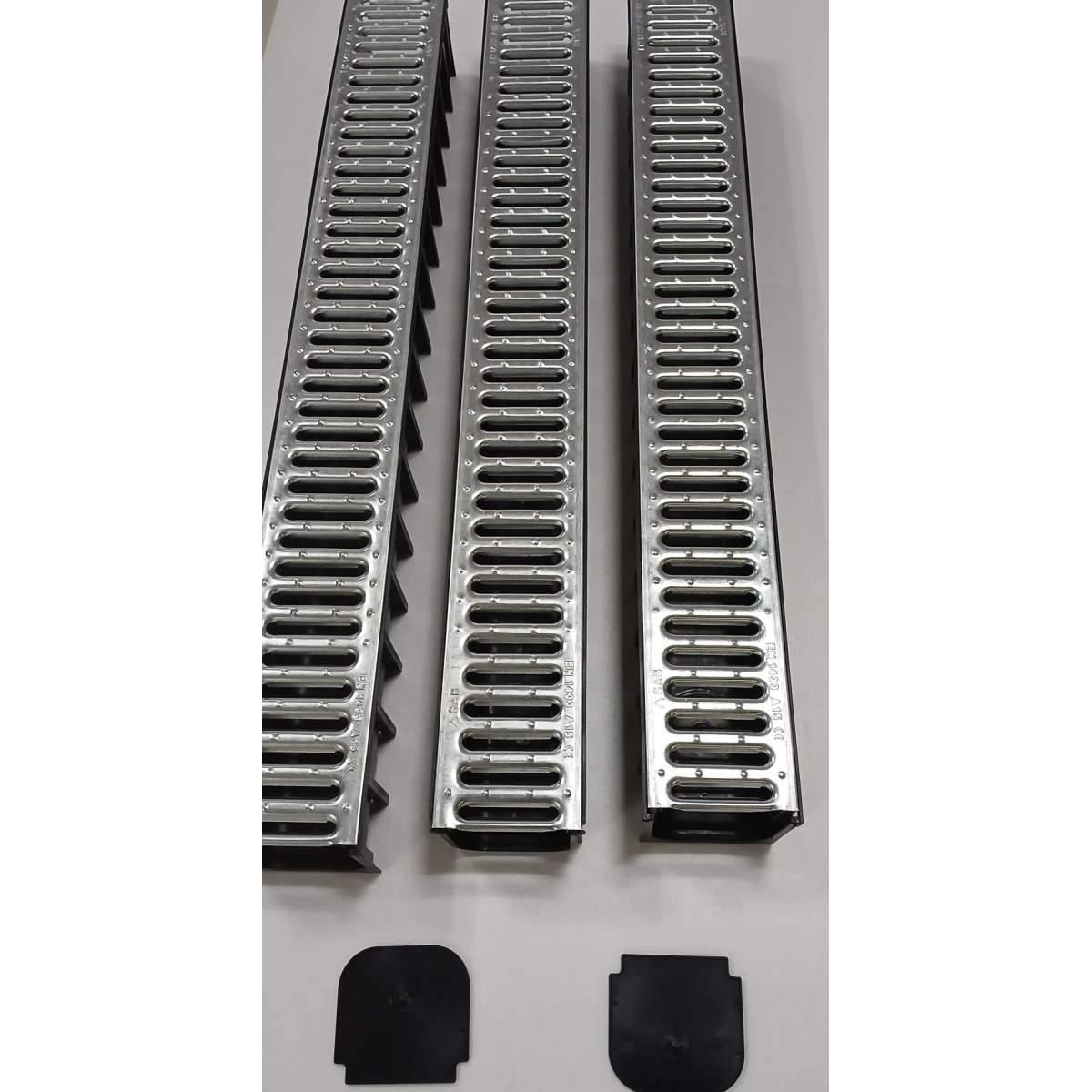 Kit 3 canalette acciaio taurus c/griglia cm 100x10x5+2 tappi